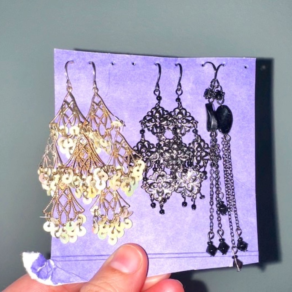 Brand new Vintage Y2K fashion earrings. Chandelier. Black beaded. White sequins.